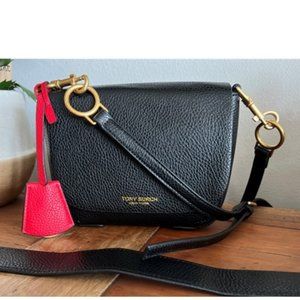 NWT - Tory Burch Black Pebbled Leather Mini Flap Convertible Crossbody